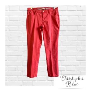 Christopher Blue Mid-Rise Boyfriend 5 Pocket Jeans Orange Denim Women’s 10 Coral